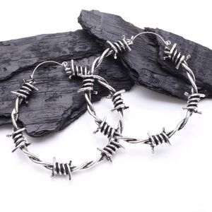 Silver Barbed Wire Hoop Earrings